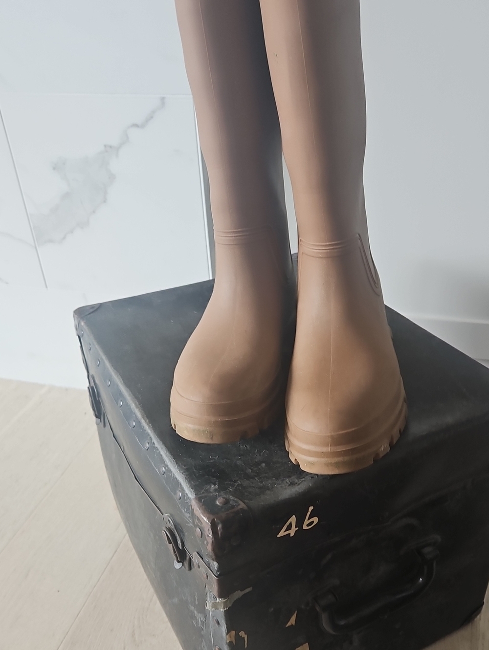 Zara at-the-Knee Brown Rubber Boots
